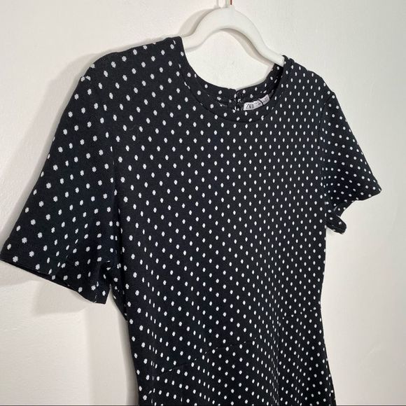 ZARA Black and White Polka Dot Knit Wool Blend Mini Dress | Zara - Picture 3 of 11